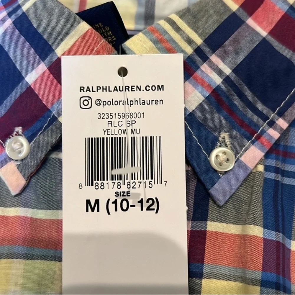 Ralph Lauren boys long sleeved plaid button down plaid Oxford shirt S & M NWT